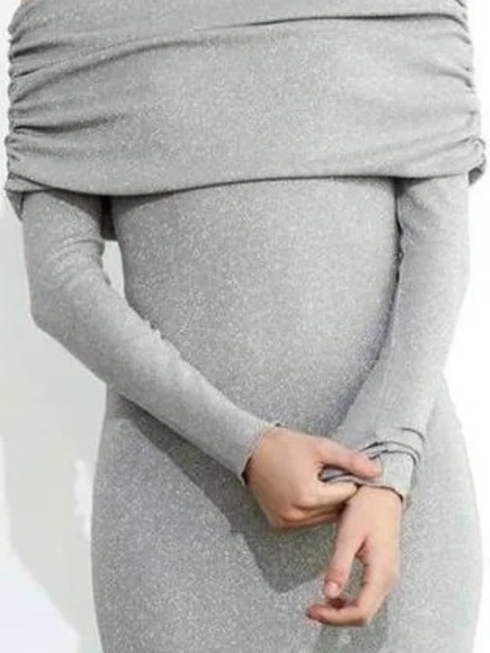 Zara Off-Shoulder Ribbed Mini Dress - Light Gray - Picture 3 of 6